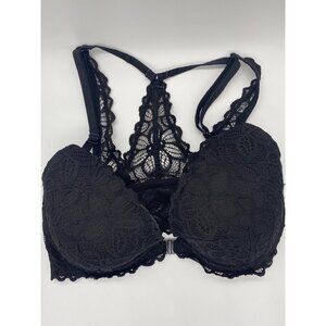 Pink Victoria's Secret Black lace Push-up Bra Open-Front Closure, 32DD